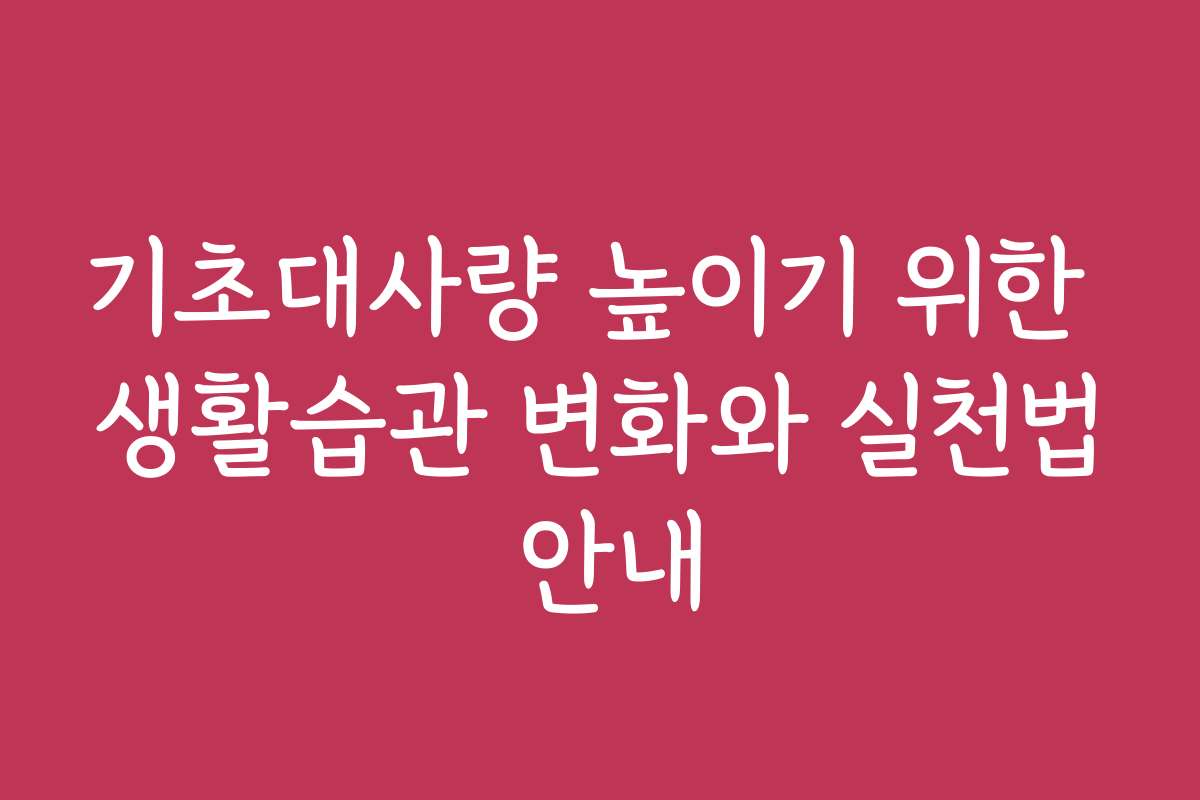 기초대사량 높이기 위한 생활습관 변화와 실천법 안내