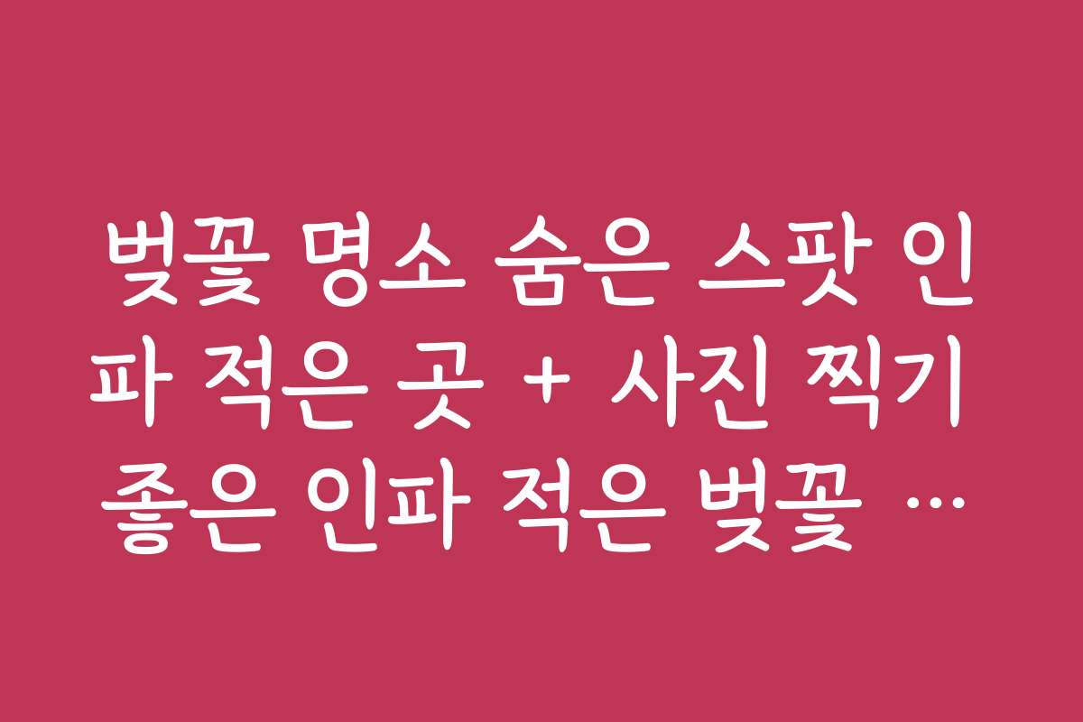 벚꽃 명소 숨은 스팟 인파 적은 곳 + 사진 찍기 좋은 인파 적은 벚꽃 스팟 추천