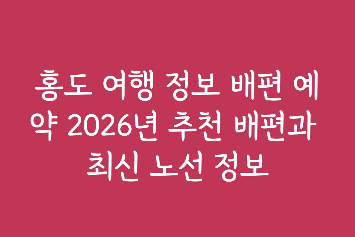 홍도 여행 정보 배편 예약 2026년 추천 배편과 최신 노선 정보