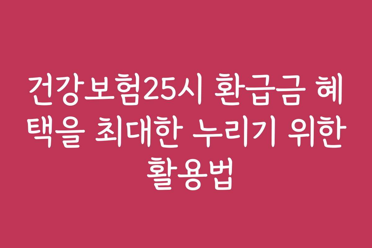 건강보험25시 환급금 혜택을 최대한 누리기 위한 활용법
