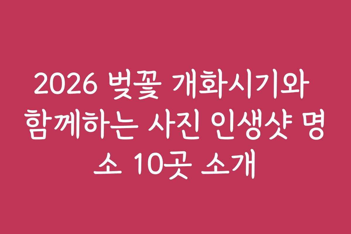 2026 벚꽃 개화시기와 함께하는 사진 인생샷 명소 10곳 소개