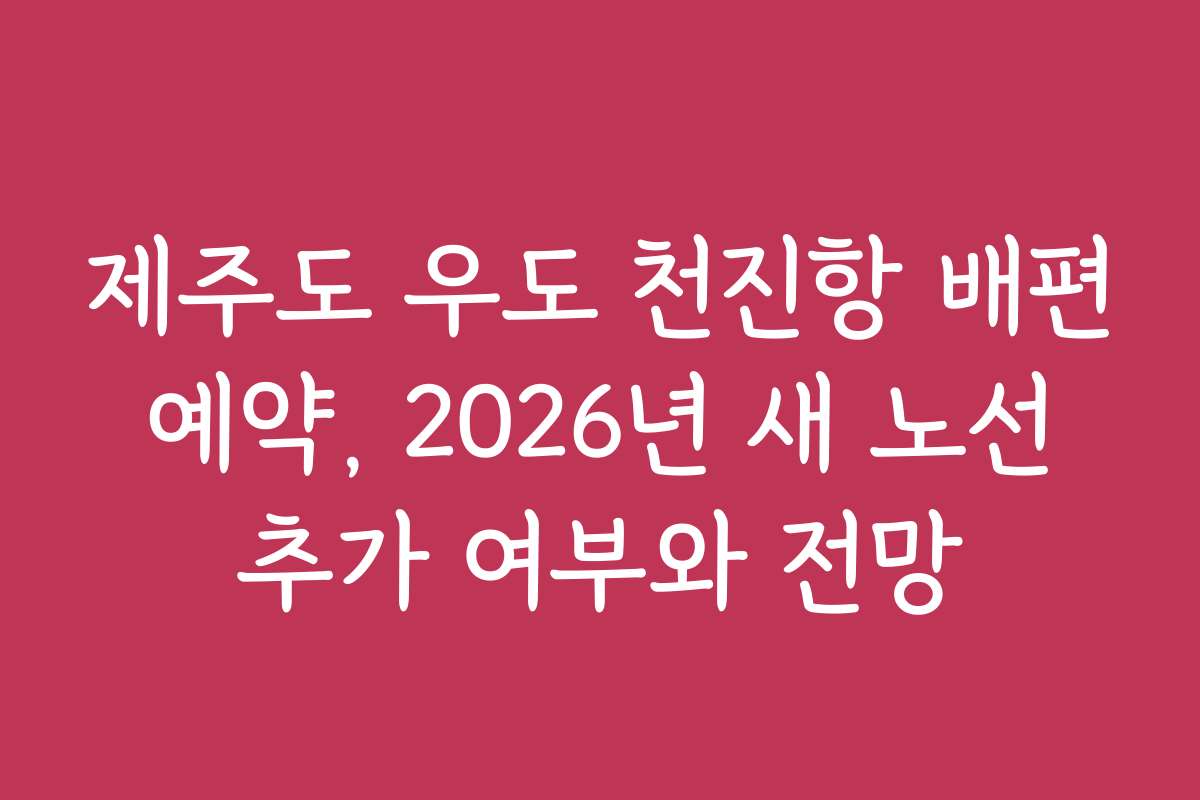 제주도 우도 천진항 배편 예약, 2026년 새 노선 추가 여부와 전망