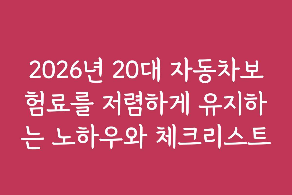 2026년 20대 자동차보험료를 저렴하게 유지하는 노하우와 체크리스트