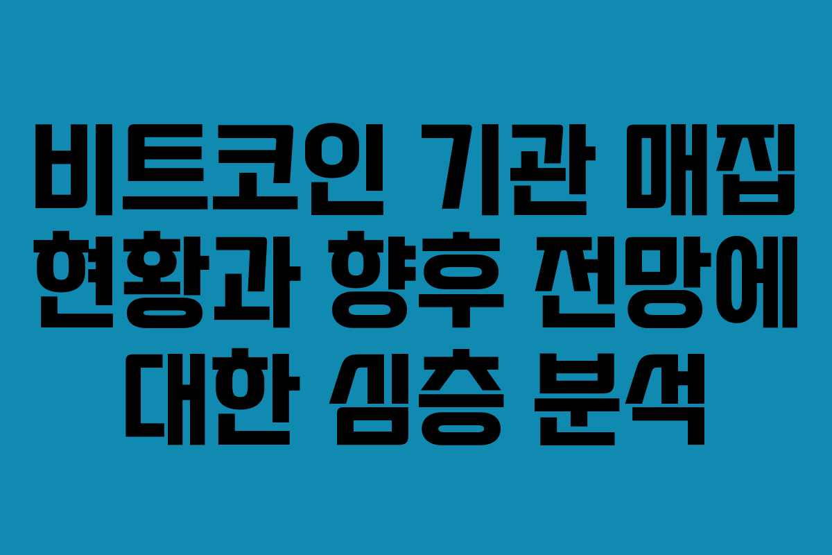비트코인 기관 매집 현황과 향후 전망에 대한 심층 분석