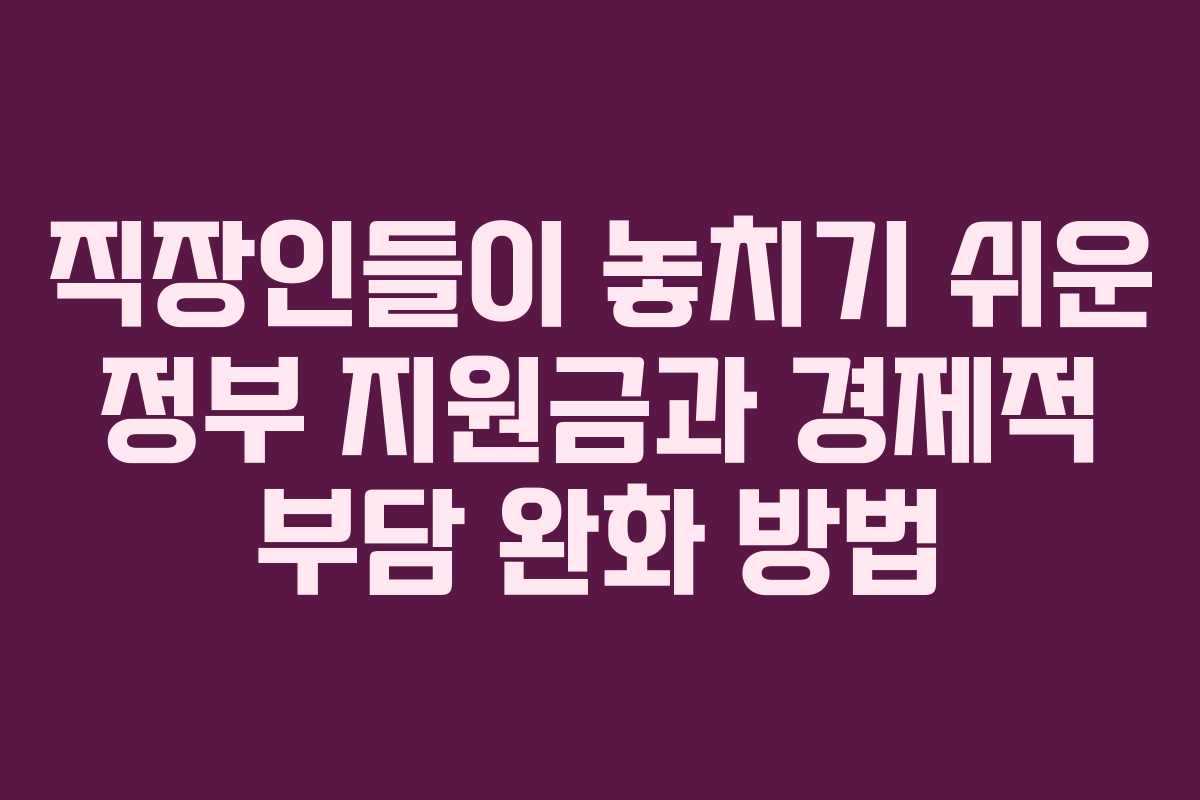 직장인들이 놓치기 쉬운 정부 지원금과 경제적 부담 완화 방법