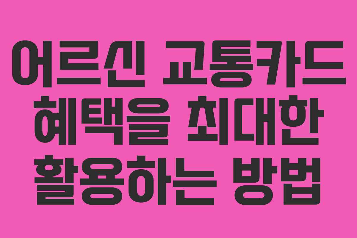 어르신 교통카드 혜택을 최대한 활용하는 방법