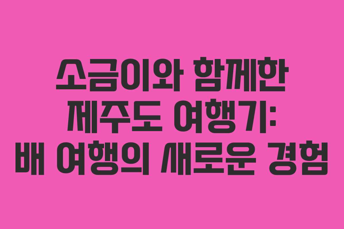 소금이와 함께한 제주도 여행기: 배 여행의 새로운 경험