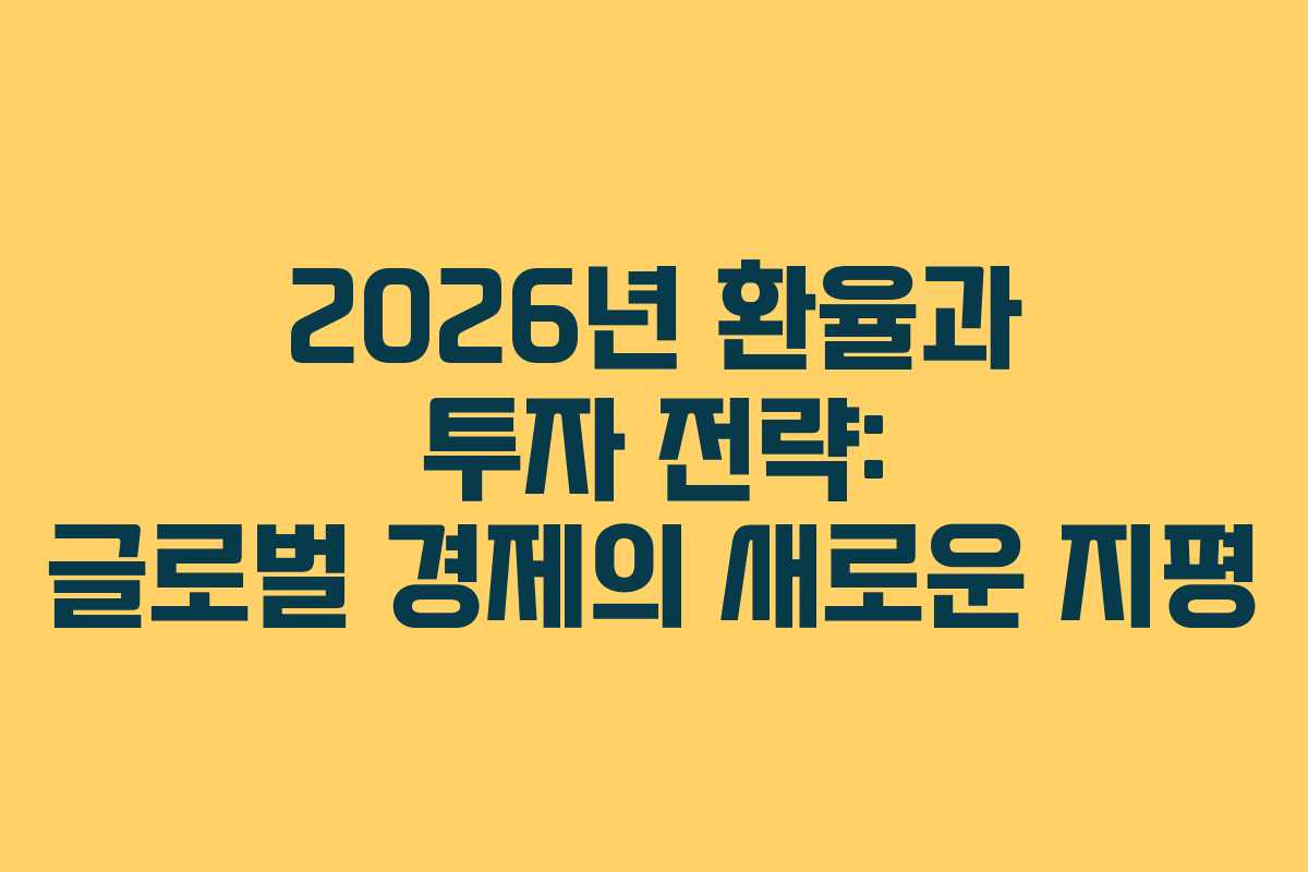 2026년 환율과 투자 전략: 글로벌 경제의 새로운 지평
