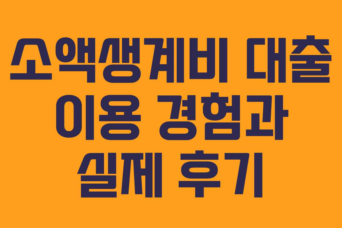 소액생계비 대출 이용 경험과 실제 후기