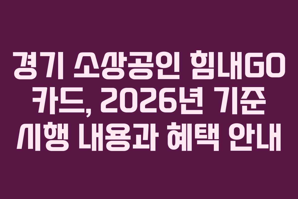 경기 소상공인 힘내GO 카드, 2026년 기준 시행 내용과 혜택 안내