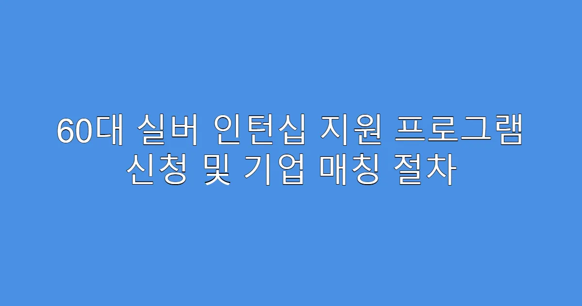 60대 실버 인턴십 지원 프로그램 신청 및 기업 매칭 절차