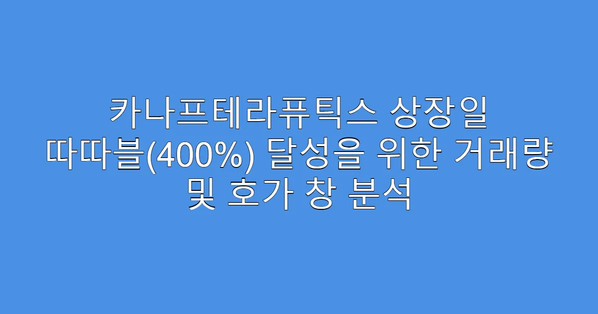 카나프테라퓨틱스 상장일 따따블(400%) 달성을 위한 거래량 및 호가 창 분석