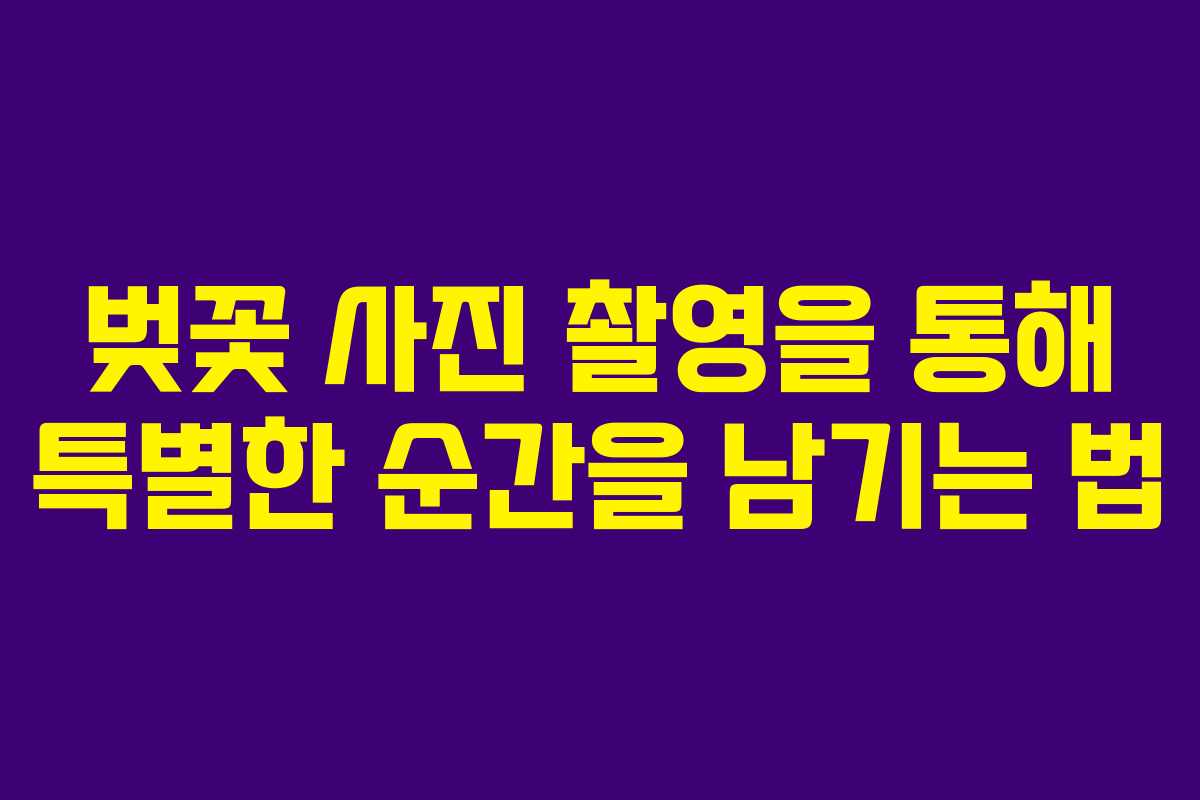 벚꽃 사진 촬영을 통해 특별한 순간을 남기는 법