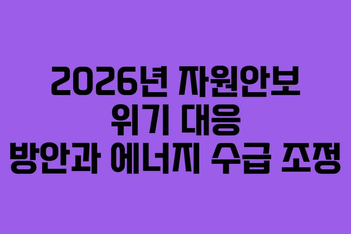 2026년 자원안보 위기 대응 방안과 에너지 수급 조정